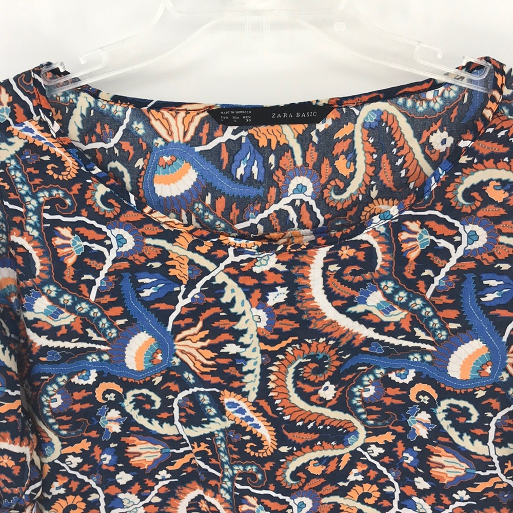 Zara Basic Large Yellow Orange/Blue/Orange Print … - image 3